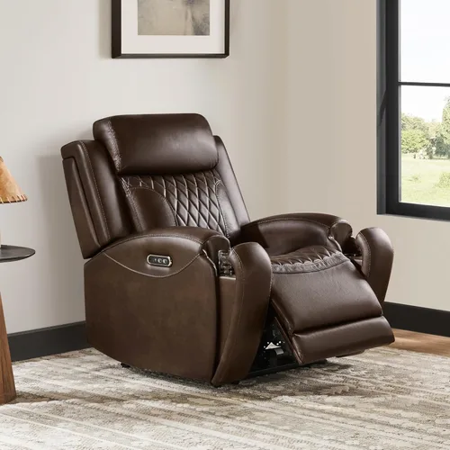 Vista 10 de CHITA Silla reclinable de cuero genuino para adultos con reposacabezas eléctrico ajustable, sillón reclinable plano con portavasos extraíbles