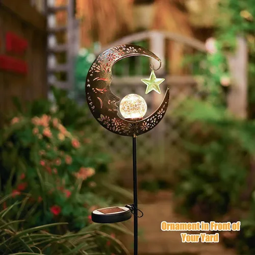 Vista 5 de Hapjoy - Luces solares para exteriores, decoración con forma de luna, linterna para patio, césped o camino, decoraciones con globo de cristal Bronce