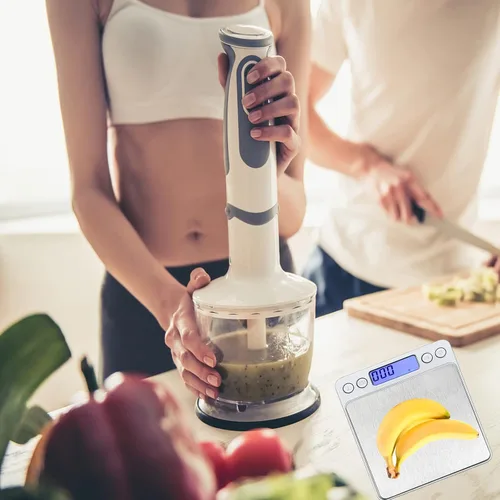 Vista 5 de Báscula de cocina digital para alimentos, gramos y onzas para cocinar, hornear, café, dieta de pérdidas, preparación de joyas y comidas, 2 bandejas