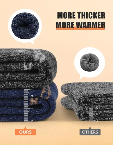 Vista 3 de UUMIAER Calcetines de lana merino para hombre, 5 pares de calcetines térmicos de lana para senderismo, calcetines gruesos de invierno