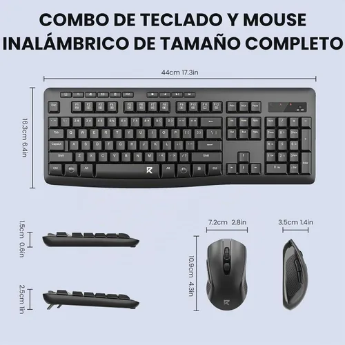 Vista 7 de Redragon Combo de teclado y mouse inalámbricos, teclado ergonómico de computadora de tamaño completo de 2.4 G con mouse inalámbrico ajustable DPI