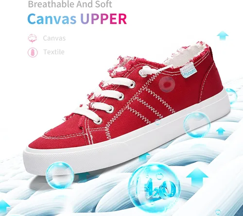 Vista 3 de Obtaom Play Tenis de lona para mujer, sin cordones, a la moda, blanco desgastado y estampado de leopardo