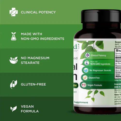 Vista 4 de Emerald Labs Calma cerebral - Suplemento de salud cerebral con GABA, Albion Magnesio, Manzanilla y Suntheanine L-Teanina - Suplemento calmante