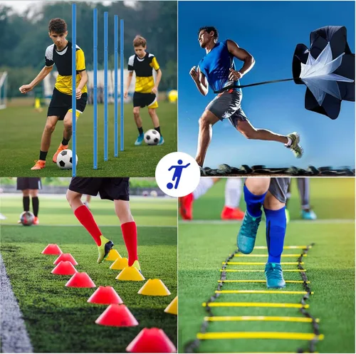 Vista 4 de Vztipki Speed & Agility Training Equipment-20ft Agility Ladder, 6 Poles, 12 Soccer Cones, Resistance Parachute, Jump Rope, Soccer Football