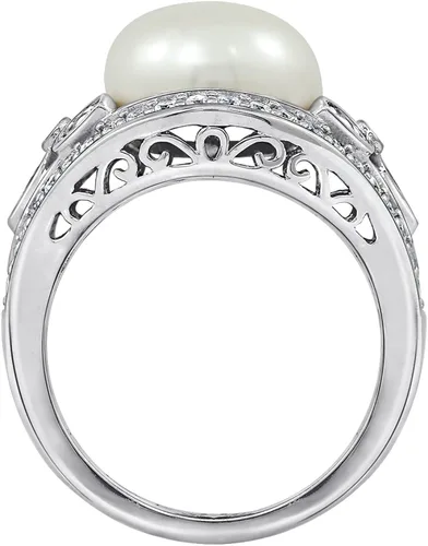 Vista 3 de Tienda Collection Platinum-Plated Sterling Silver Infinite Elements Cubic Zirconia Vintage Freshwater Cultured Pearl Cocktail Ring
