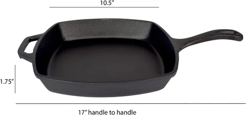 Vista 3 de Jim Beam JB0217 - Sartén cuadrada de hierro fundido de 10.5 pulgadas para parrilla, gas, horno, eléctrico, inducción y vidrio, color negro
