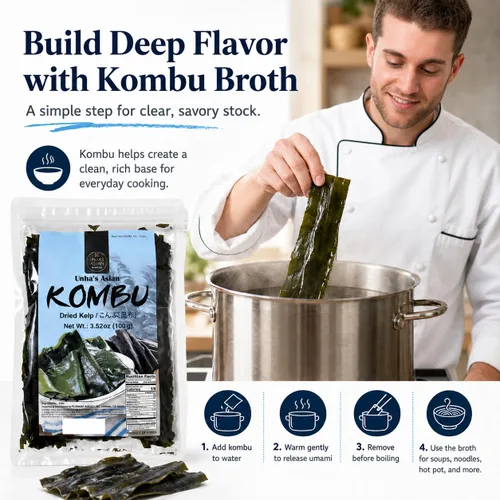 Vista 8 de Unha's Korean Wild Kombu - Kelp seco, 3.52 onzas, producto de Corea Hand-Harvested, Natural, No Added Salt, No MSG, Dashi Broth, Miso Soup, Ramen