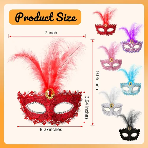 Vista 2 de CHENGU 6 máscaras de máscaras para mujeres y niñas, disfraz de Halloween, máscara de encaje colorida para mujeres y niñas, suministros de fiesta
