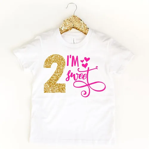 Vista 3 de Two Sweet Number Two Shirt Toddler Girl Pink and Gold Toddler Outfit Valentines Day Shirt (2T, Black)