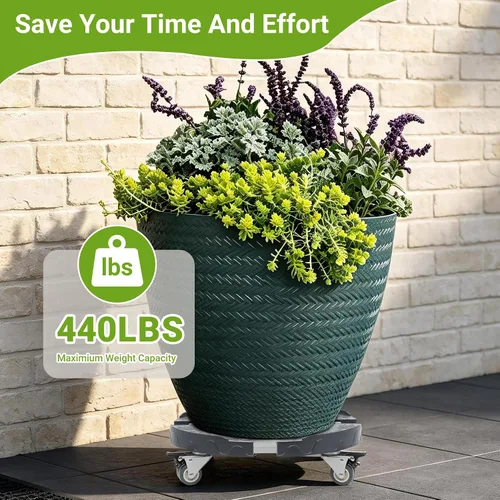 Vista 2 de Nefish Rodillos para plantas con ruedas, soporte ajustable para plantas de 15 a 19 pulgadas con ruedas resistentes, carros de tambor de alta