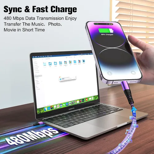 Vista 6 de Quickeep Paquete de 2 cargadores para iPhone de 3 pies, USB A a Lightning, cable trenzado de carga rápida para iPhone 14 13 12 11 Pro Xr Xs Max 10 8