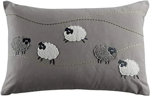 Vista 9 de JWH Funda de almohada rectangular decorativa de oveja, funda de almohada decorativa con apliques, funda de almohada hecha a mano, para cama, sofá