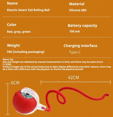 Vista 8 de Paquete de 3 juguetes automáticos para gatos, juguete interactivo de 360° para gatos de interior (rojo, gris, verde)
