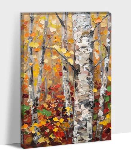Vista 37 de UZMKM Lienzo decorativo de abedul para pared, pintura de bosque otoñal, imagen panorámica de paisaje, vista de la naturaleza amarilla, obra de arte