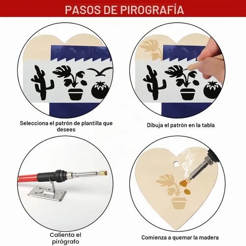 Vista 4 de Kit de combustión de madera para principiantes, 73 bolígrafos profesionales de leña y accesorios de madera, tallado en relieve y quema de madera Rojo