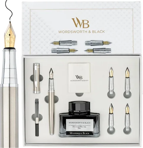 Vista 20 de Wordsworth & Black Luxury Fountain Pen Set for Writing, 6 Nibs, Blue Cromo azul