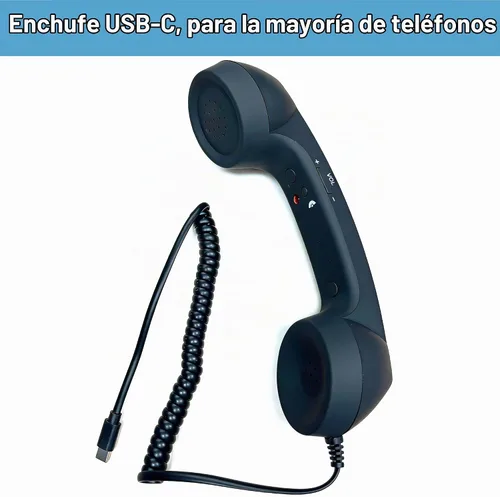 Vista 5 de Auriculares de teléfono retro para teléfono móvil, tableta, computadora portátil, auriculares con cómoda llamada, interfaz USB-C, con botón