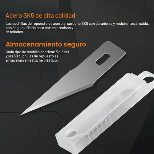 Vista 4 de Headley Tools Precision Craft - Juego de cuchillos para pasatiempos (38 piezas) con baúl de madera, cuchillos afilados para álbumes de recortes