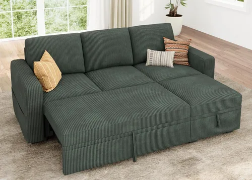Vista 10 de HONBAY Sofá cama modular, sofá cama modular de pana extraíble con almacenamiento, sofás seccionales en forma de U para sala de estar, color azul