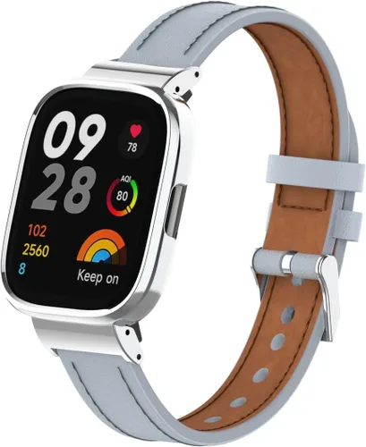 Vista 5 de HOPMC Protege tu reloj inteligente Redmi 3 con marco de metal protector y correa de cuero de microfibra que se adapta a tamaños de 5.15 a 9.05
