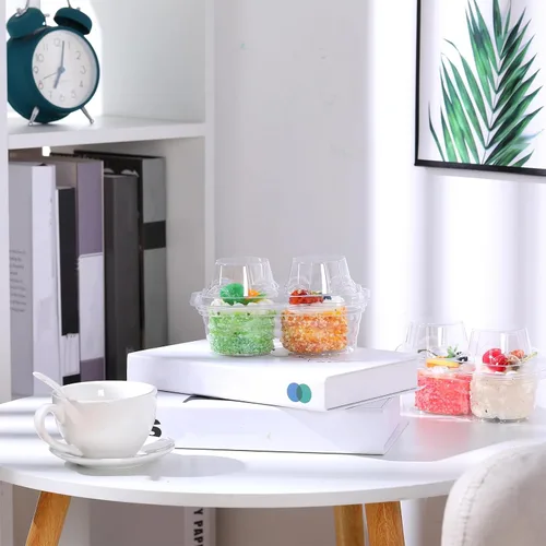 Vista 6 de Eaasty 100 recipientes de plástico con 2 compartimentos para cupcakes, caja de soporte para cupcakes profundos con tapas, contenedor apilable