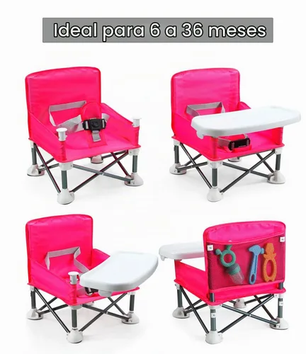 Vista 2 de PandaEar Asiento elevador de viaje portátil con bandeja, asiento plegable para bebé, silla alta para mesa de comedor, silla de campamento compacta