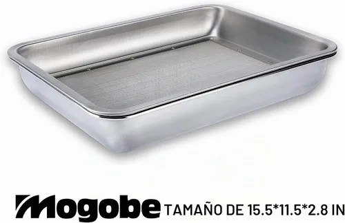 Vista 4 de Bandeja recortada, hecha de acero inoxidable con pantalla desmontable de 150 micrones, tamaño de 15.5 x 11.5 pulgadas plata 15.5*11.5 pulgadas