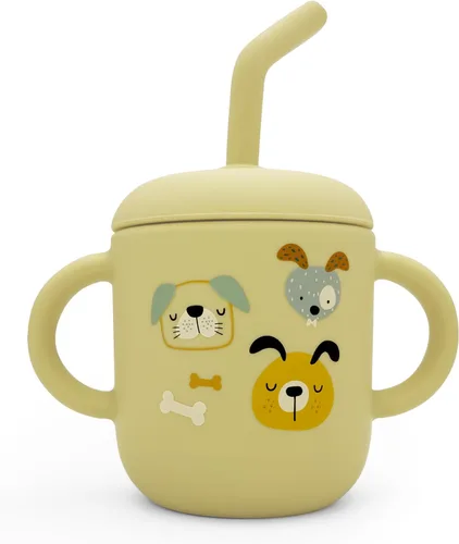 Vista 7 de Vaso de silicona para niños de 6 meses y niños pequeños, lindo vaso para beber con popote para el primer entrenamiento, botella de agua para bebé