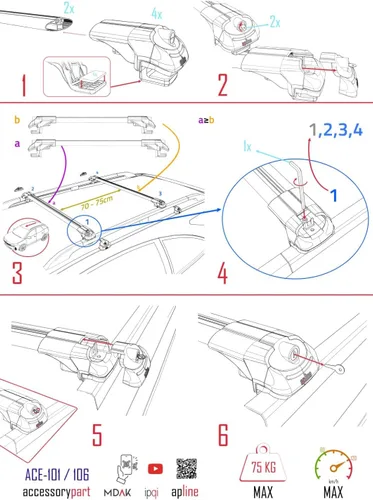 Vista 7 de Compatible with Dacia Sandero Stepway 3 2021-2025 ACE-1 Car Roof Rack Cross Bar Grey Aluminium 2 Bars