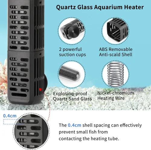 Vista 3 de HiTauing Calentador de Acuario, 50W/100W/200W/300W/500W Calentador de Tanque de Peces Sumergible con Protección contra Sobrecalentamiento y Apagado