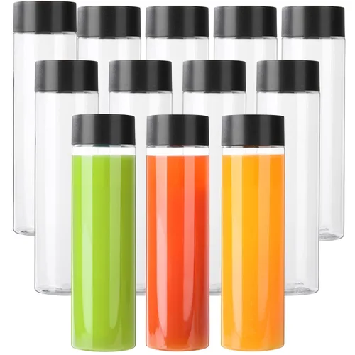 Vista 7 de zmybcpack Paquete de 24 botellas de plástico PET transparente de 10 onzas (10.1 fl oz) con tapas negras, botellas de plástico para batidos ideales