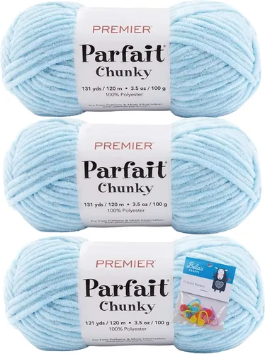 Vista 23 de Premier Yarns Parfait - Ovillo de felpilla grueso, 3.5 onzas, 6 unidades, peso súper voluminoso, paquete de 3 unidades con marcadores de puntada