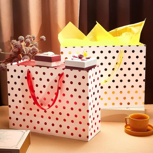 Vista 4 de Henoyso 8 bolsas de regalo extra grandes de 16 pulgadas, con puntos metálicos, bolsas de regalo con asas y papel para Navidad, boda, vacaciones