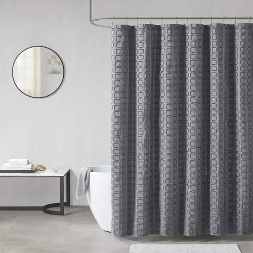 Vista 7 de Madison Park Metro - Ducha de baño, diseño texturizado con recortes, cortinas modernas de tela de baño de privacidad de mediados de siglo, 72 x 72
