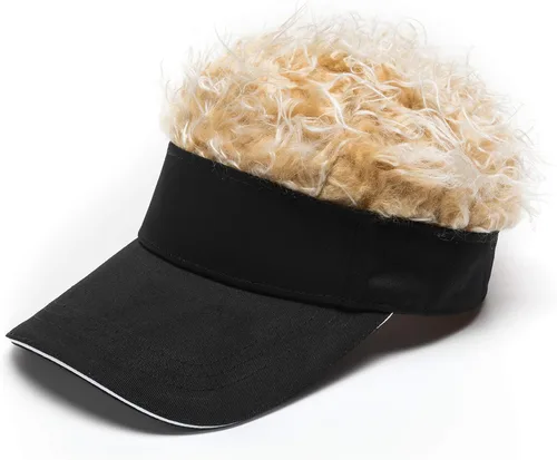 Vista 2 de Sombreros de pelo novedosos para hombre, con púas, divertidos, viseras de golf, peluca falsa con pico de Guy Fieri, gorra de béisbol ajustable