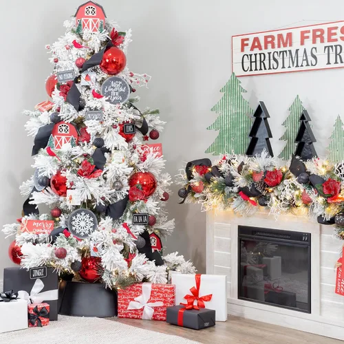 Vista 5 de AuldHome Design Bandejas de madera para árbol de Navidad (Juego anidado de 2, negro), bandejas decorativas de estilo rústico para servir en Navidad