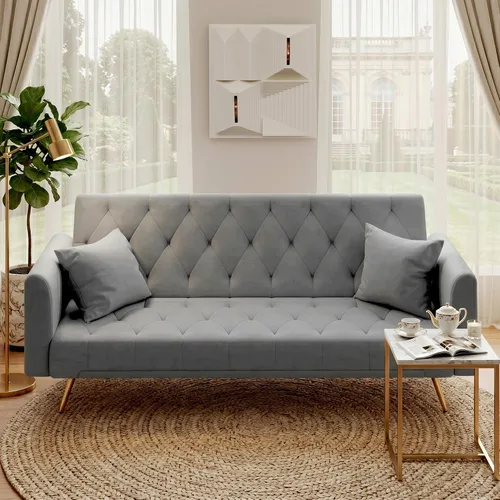 Vista 10 de Anwick - Sofá cama de terciopelo moderno de 72 pulgadas, sofás plegables convertibles con 3 respaldos ajustables, sofá biplaza reclinable copetudo