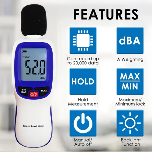 Vista 5 de Medidor de decibelios inalámbrico, medidor de nivel de sonido Bluetooth con registro de datos de aplicaciones y alarma, probador de sonido de audio