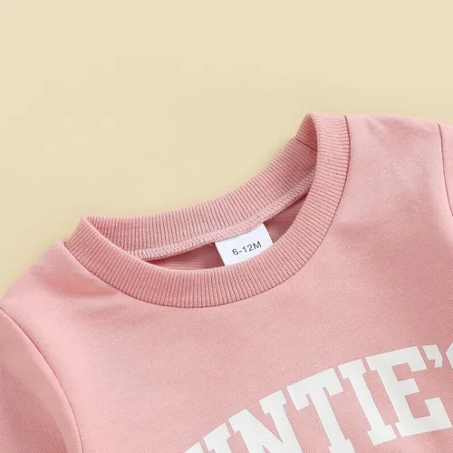 Vista 2 de Gueuusu Ropa de manga larga para bebé niño y niña, sudadera de manga larga para tías Little Bestie, pantalones deportivos, 2 piezas, traje de otoño