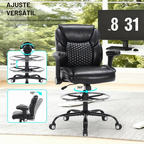 Vista 8 de Silla de dibujo, silla de oficina alta con reposabrazos ajustables, silla de escritorio de pie con anillo para reposapiés, silla de escritorio