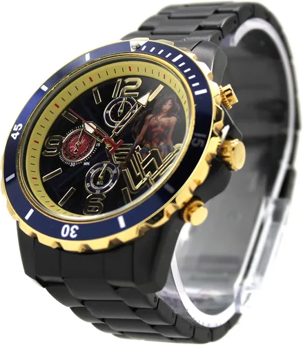 Vista 3 de Accutime Wonder Woman WW84 Reloj de acero inoxidable con cronógrafo de estilo buceador genuino para mujer o hombre (WOM8008SHW), Negro -, Superhéroe