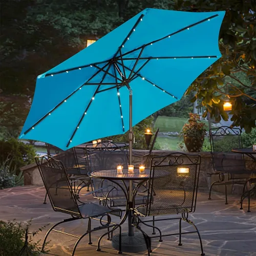 Vista 9 de Blissun Sombrilla solar de 9 pies, sombrilla de patio con 32 luces LED, sombrilla de mercado de mesa, sombrilla al aire libre para jardín, terraza