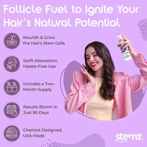 Vista 3 de Stemz - Estimulador de folículos pilosos para mujeres, alternativa natural al minoxidil y al aceite de crecimiento del cabello, péptidos de musgo