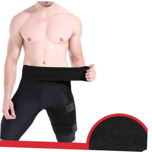 Vista 5 de NOLITOY Soporte de compresión de cadera Soporte ajustable para cadera Protector de cadera Manga de isquiotibial Manga de la ingle Muslo
