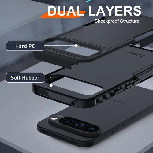 Vista 2 de Janmitta Funda para Google Pixel 9 Pro XL con protector de pantalla + protector de lente de cámara + correa de muñeca, resistente a prueba de NEGRO