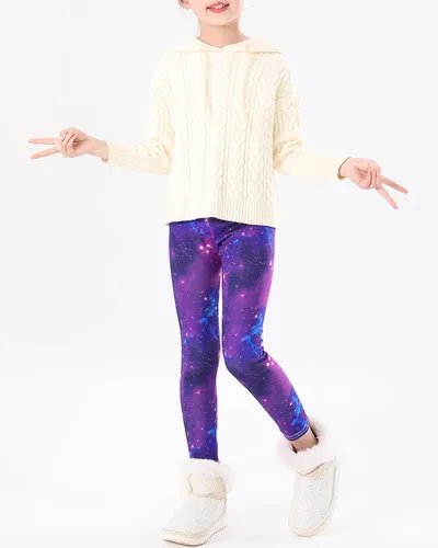 Vista 5 de Adorel Leggings de forro polar para niña, pantalones térmicos cálidos, paquete de 2