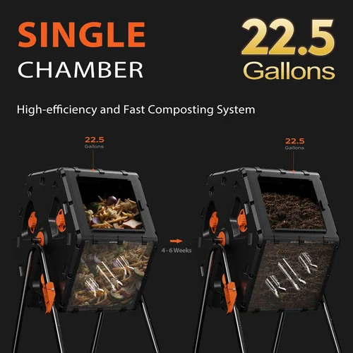 Vista 3 de Compostador Giratorio de 22.5 Galones/85L, Contenedor de Compost Fácil de Ensamblar para Exteriores, Compostador Rotativo de 360° para Jardín, Patio