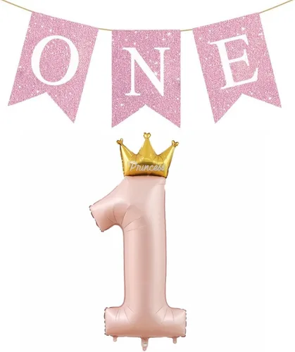 Vista 8 de Decoraciones de primer cumpleaños para niñas, globos rosas de princesa