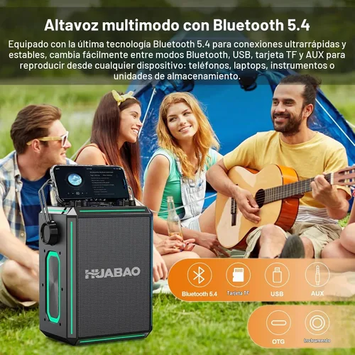 Vista 6 de Altavoz portátil de karaoke Bluetooth con 2 micrófonos inalámbricos, luces RGB, ajuste de agudos y graves, efectos de voz, entrada Negro
