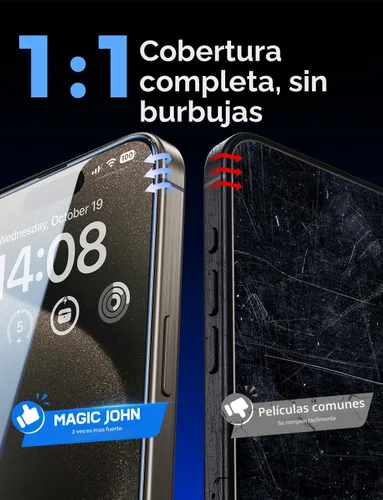 Vista 7 de MAGIC JOHN Paquete de 2 protectores de pantalla de vidrio templado para iPhone 15 Pro Max de 6.7 pulgadas, instalación automática de eliminación